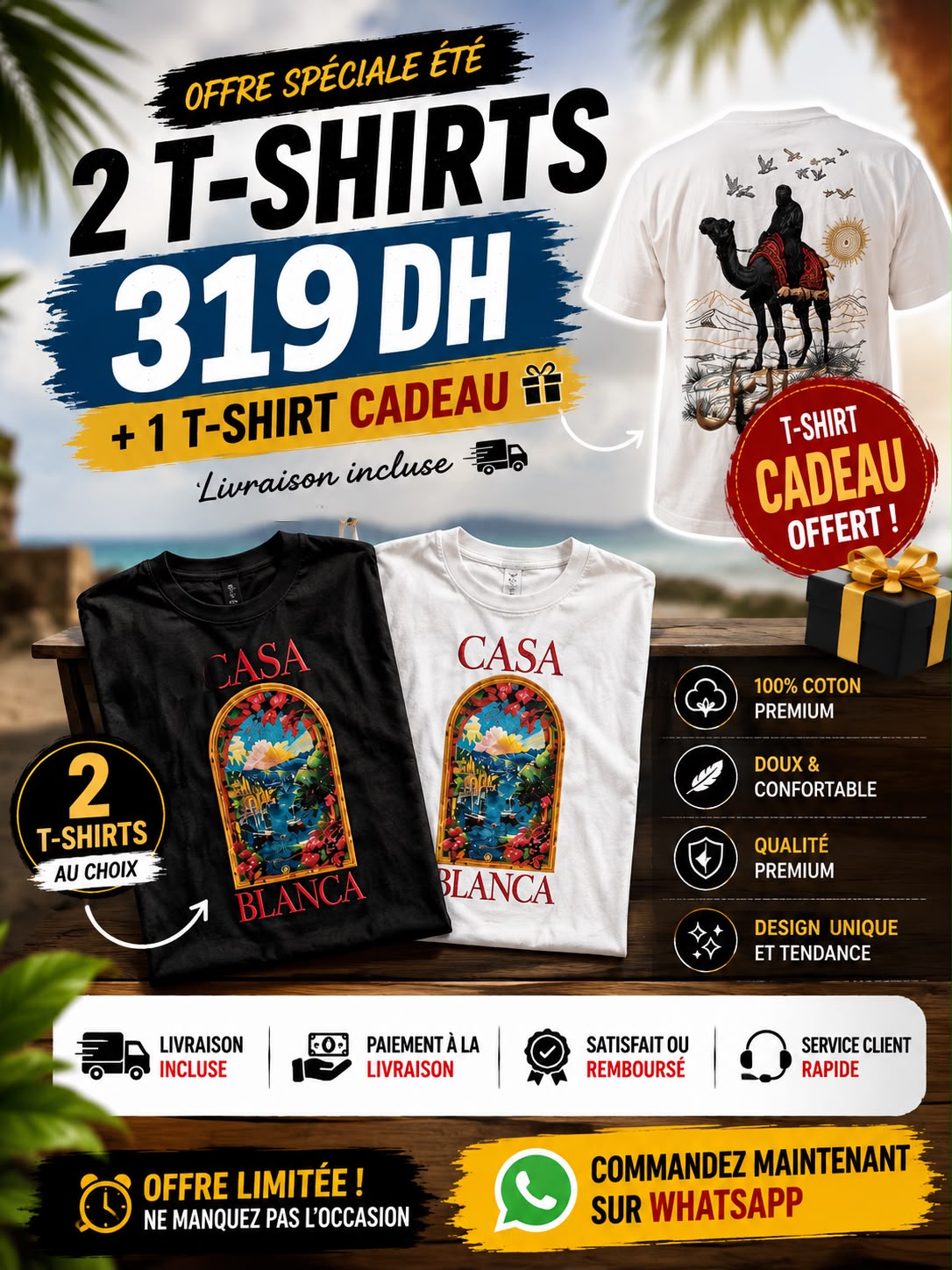 1. 🔥 3 T-Shirts Premium بـ 319DH فقط!