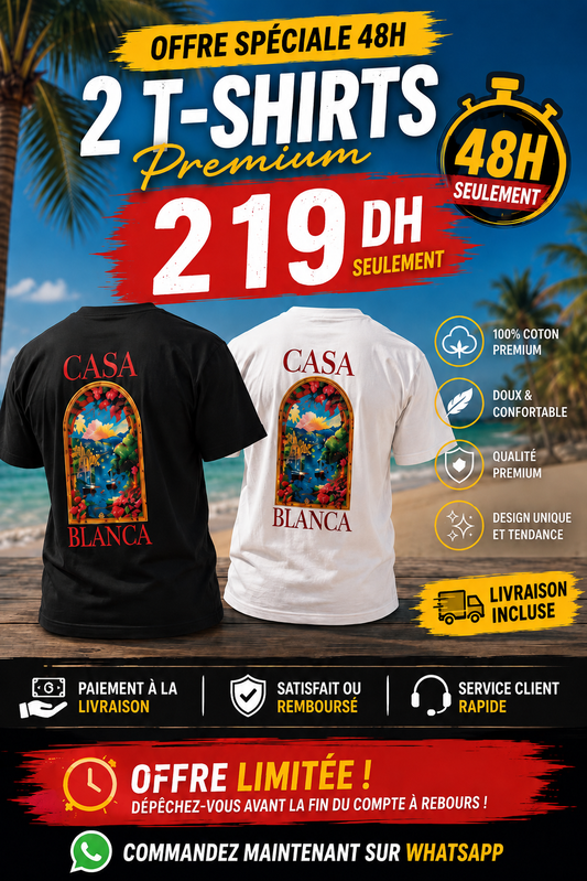 👕 Pack Duo Casa Blanca | 2 T-Shirts Premium à 219 DH